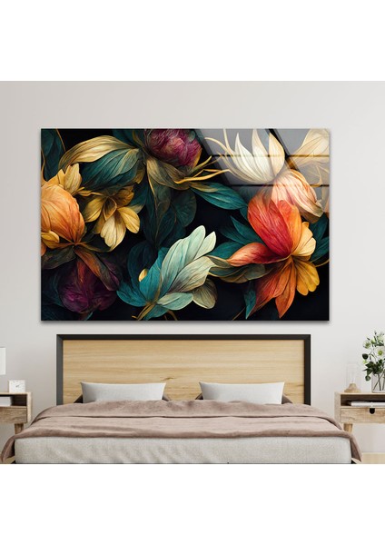 Renkli Çiçek Temperli Cam Duvar Tablosu fırsatları