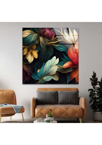 Renkli Çiçek Temperli Cam Duvar Tablosu indirimleri