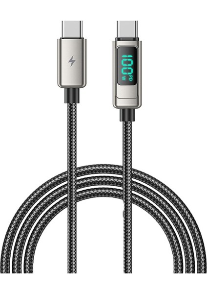Lanex LS20CC 1.2m 100W Dijital Göstergeli Hasırlı Type-C To Type-C Pd Hızlı Şarj Kablosu