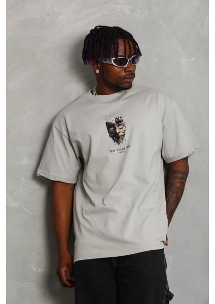 Erkek Baskılı Bisiklet Yaka T-Shirt 20/1 Penye - Gri fiyatları