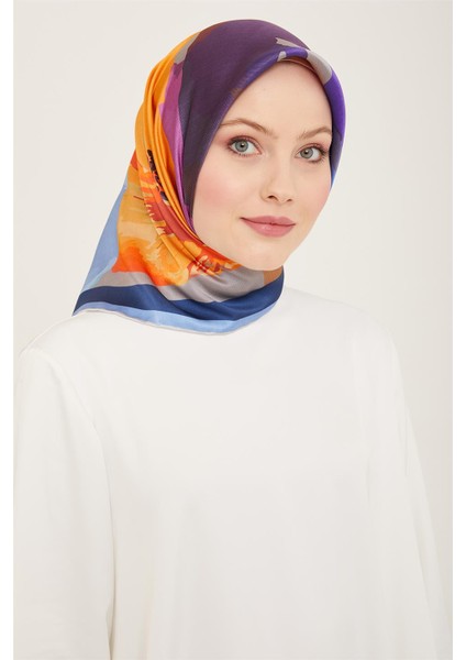 Çiçek Desenli Twill İpek Eşarp 24Ya9145 2 35