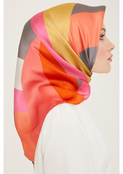 Geometrik Desenli Twill İpek Eşarp 24Ya9148 31 55