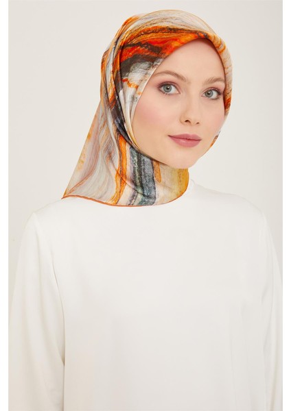 Soyut Desenli Twill İpek Eşarp 24Ya9102 52 02