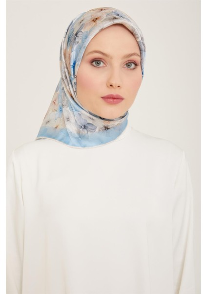 Çiçek Desenli Twill İpek Eşarp 24Ya9108 83 83