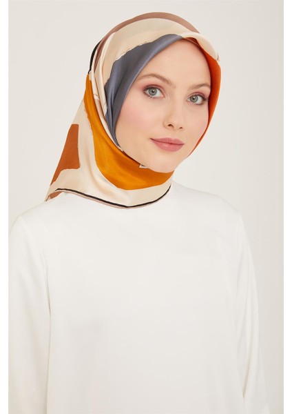 Geometrik Desenli Twill İpek Eşarp 24Ya9125 83 02