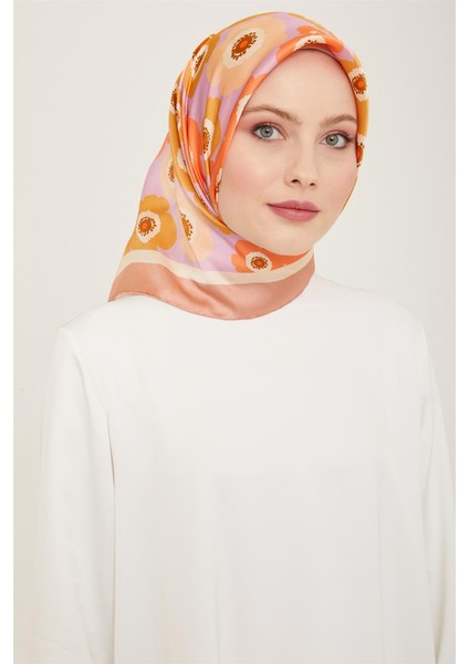 Çiçek Desenli Twill İpek Eşarp 24Ya9106 54 09