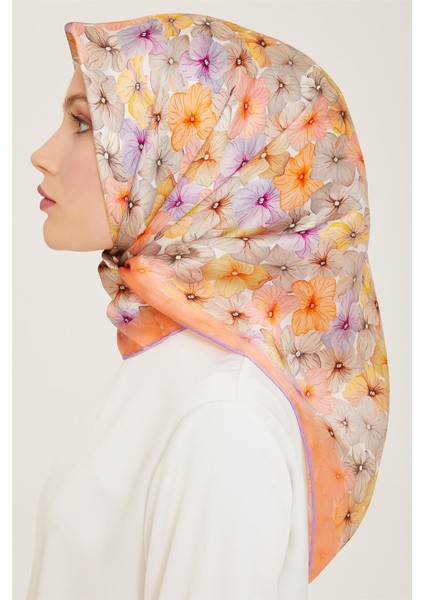 Çiçek Desenli Twill İpek Eşarp 24Ya9108 83 35