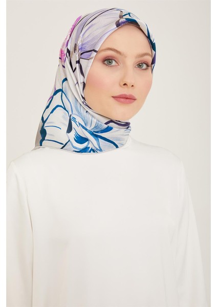 Çiçek Desenli Twill İpek Eşarp 24Ya9110 5 35