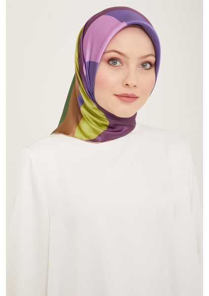 Geometrik Desenli Twill İpek Eşarp 24Ya9148 31 02