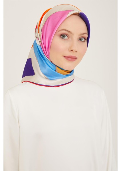 Geometrik Desenli Twill İpek Eşarp 24Ya9125 83 04