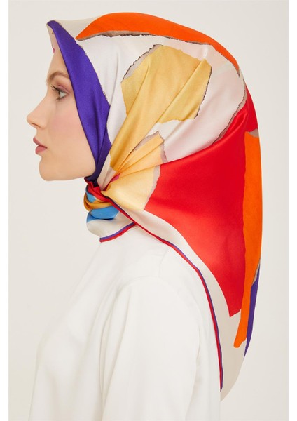 Geometrik Desenli Twill İpek Eşarp 24Ya9125 83 04 modelleri