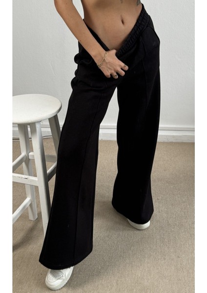 Siyah Geniş Kesim Beli Lastikli Şardonlu Eşortman Altı 26237 fiyatları