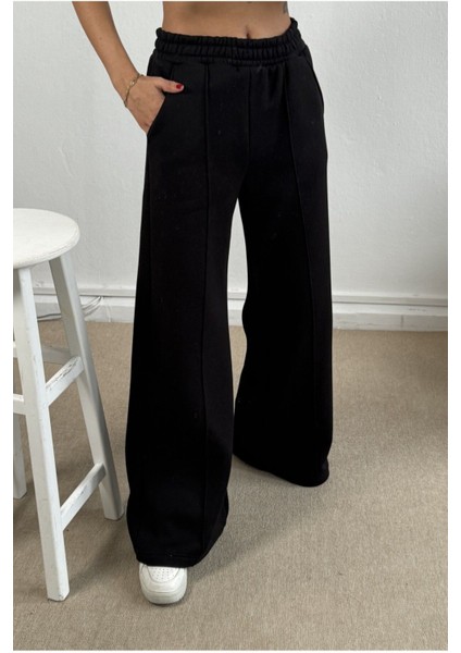 Siyah Geniş Kesim Beli Lastikli Şardonlu Eşortman Altı 26237 modelleri