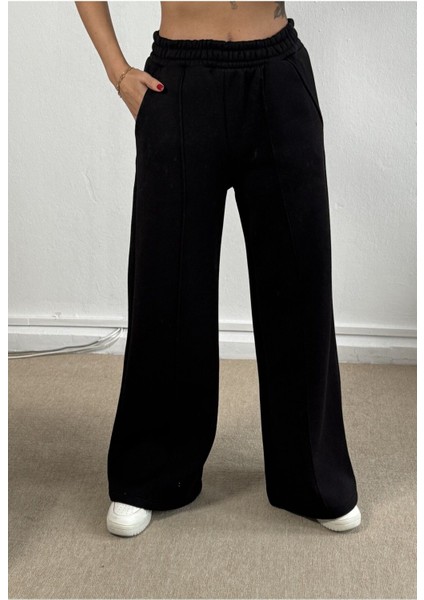 Siyah Geniş Kesim Beli Lastikli Şardonlu Eşortman Altı 26237 fırsatları