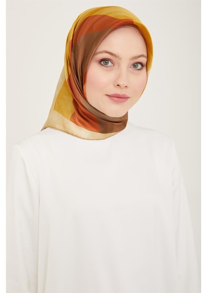 Geometrik Desenli Twill İpek Eşarp 24Ya9137 55 01
