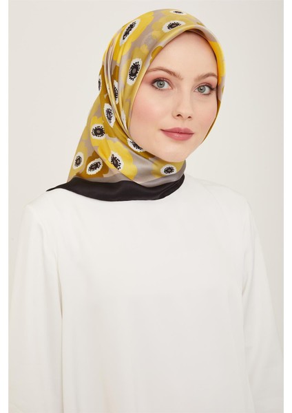 Çiçek Desenli Twill İpek Eşarp 24Ya9106 54 50