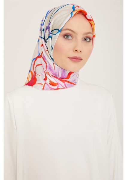 Çiçek Desenli Twill İpek Eşarp 24Ya9110 5 33