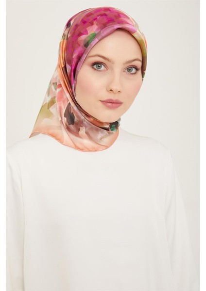 Çiçek Desenli Twill İpek Eşarp 24Ya9103 81 34