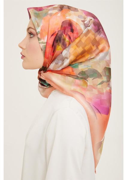 Çiçek Desenli Twill İpek Eşarp 24Ya9103 81 34 modelleri