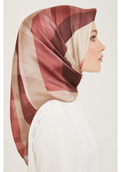 Geometrik Desenli Twill İpek Eşarp 24Ya9137 55 07