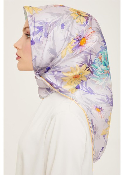 Çiçek Desenli Twill İpek Eşarp 24Ya9129 85