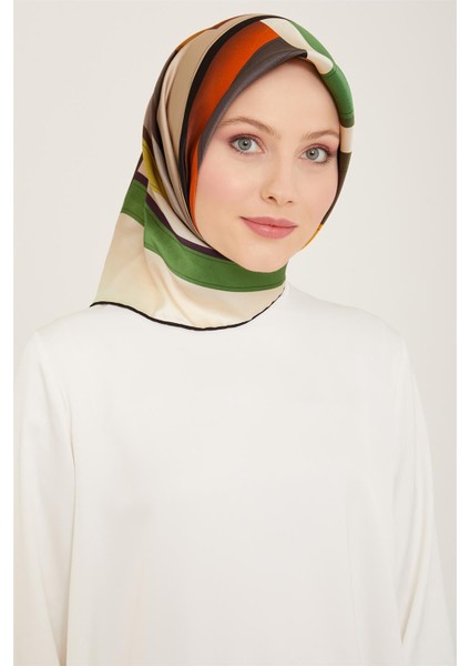 Geometrik Desenli Twill İpek Eşarp 24Ya9122 55 33