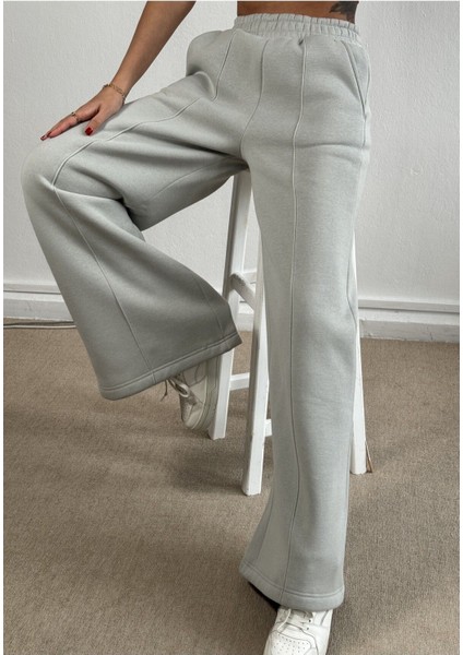 Gri Geniş Kesim Beli Lastikli Şardonlu Eşortman Altı 26237