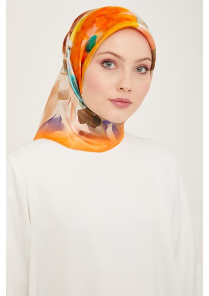 Çiçek Desenli Twill İpek Eşarp 24Ya9103 81 80