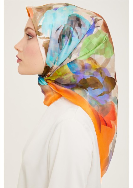 Çiçek Desenli Twill İpek Eşarp 24Ya9103 81 80 modelleri