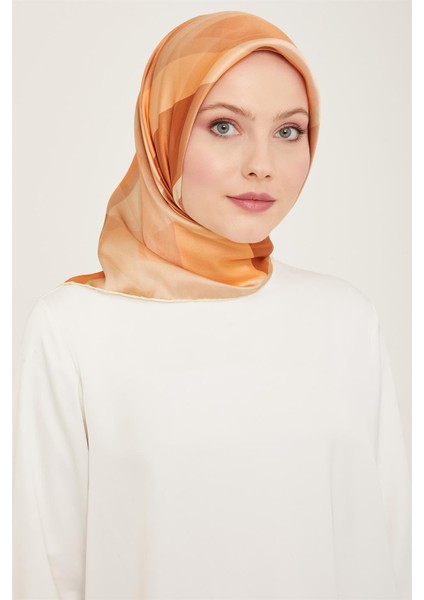 Geometrik Desenli Twill İpek Eşarp 24Ya9137 55 55