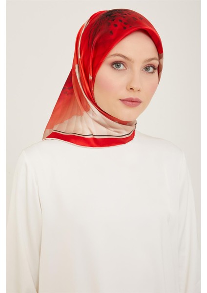 Çiçek Desenli Twill İpek Eşarp 24Ya9100 87 83