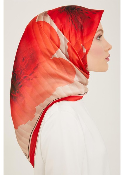 Çiçek Desenli Twill İpek Eşarp 24Ya9100 87 83