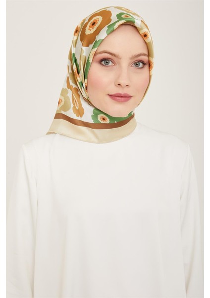 Çiçek Desenli Twill İpek Eşarp 24Ya9106 54 35