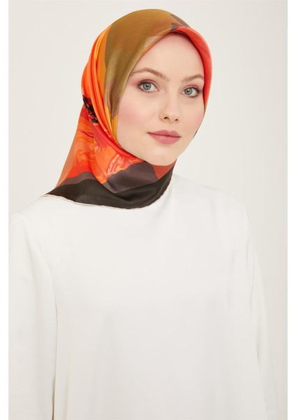 Çiçek Desenli Twill İpek Eşarp 24Ya9145 2 34