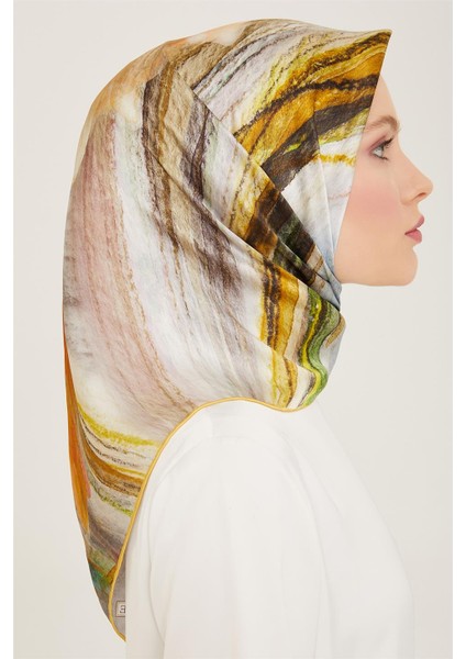 Soyut Desenli Twill İpek Eşarp 24Ya9102 52 36