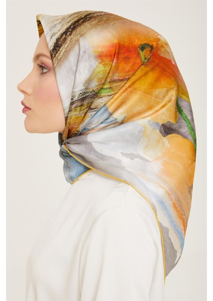 Soyut Desenli Twill İpek Eşarp 24Ya9102 52 36