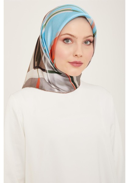 Geometrik Desenli Twill İpek Eşarp 24Ya9147 36 05