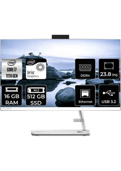 Ideacentre 3 24ITL6 Intel Core I7 1165G7 16GB 512GB SSD 23.8" Fhd Fdos All In One Bilgisayar F0G001BGTX F0G001BGTXP312