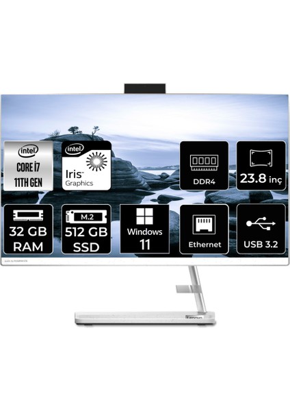 Ideacentre 3 24ITL6 Intel Core I7 1165G7 32GB 512GB SSD 23.8" Fhd W11H All In One Bilgisayar F0G001BGTX F0G001BGTXP377