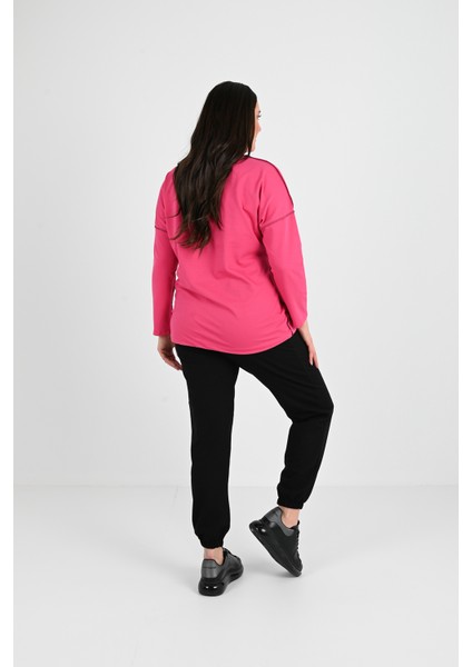 Kadın Büyük Beden M Baskı Detaylı Eşofman Takımı 8074-25 modelleri