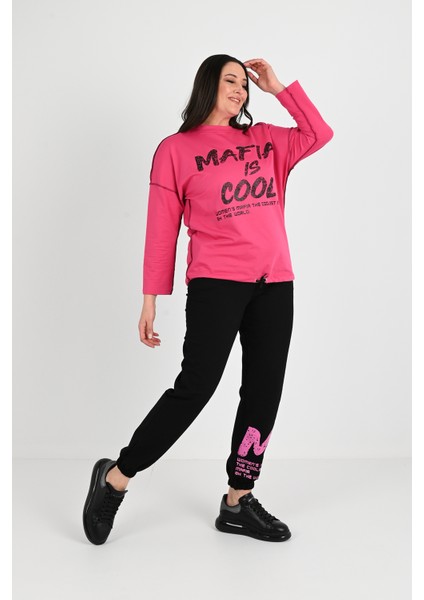 Kadın Büyük Beden M Baskı Detaylı Eşofman Takımı 8074-25 indirimleri