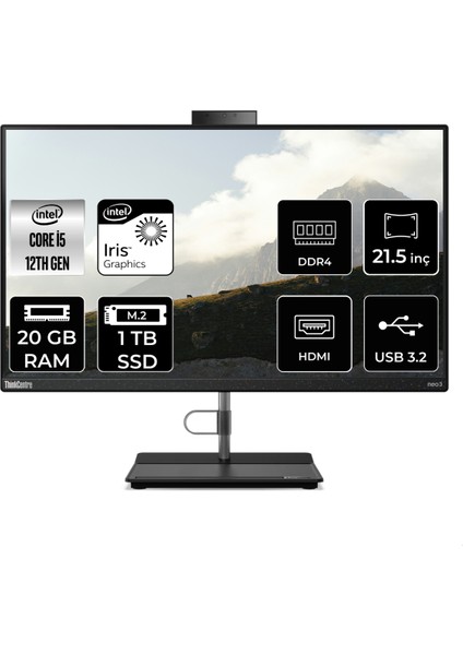 Thinkcentre Neo 30A Intel Core I5 1235U 20GB 1tb SSD 21.5" Fhd Fdos All In One Bilgisayar 12B3003RTX 12B3003RTXP318