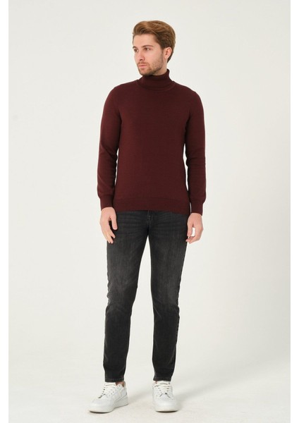 Erkek %100 Pamuk Düz Triko Kazak Balıkçı Yaka Standart Fit Normal Kesim Bordo modelleri