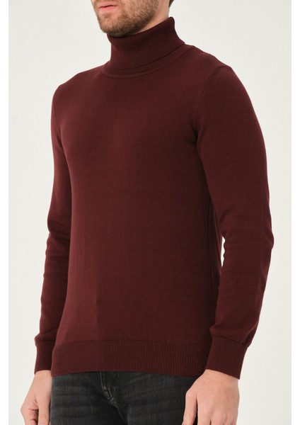 Erkek %100 Pamuk Düz Triko Kazak Balıkçı Yaka Standart Fit Normal Kesim Bordo indirimleri