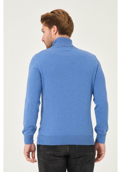 Erkek Pamuk Düz Triko Kazak Balıkçı Yaka Standart Fit Normal Kesim Koyu Mavi indirimleri