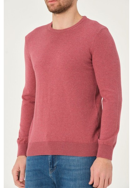 Erkek %100 Pamuk Düz Triko Kazak Bisiklet Yaka Tüylenmeyen Standart Fit Normal Kesim Gül Kurusu indirimleri