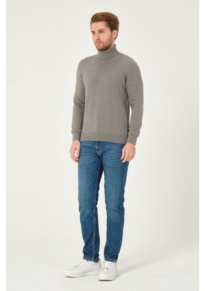 Erkek %100 Pamuk Düz Triko Kazak Balıkçı Yaka Standart Fit Normal Kesim O. Gri modelleri