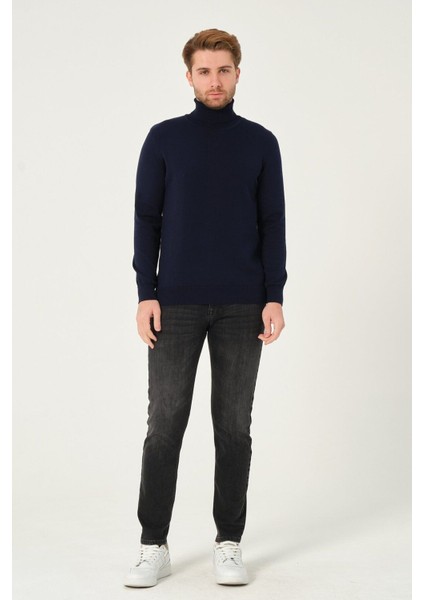 Erkek %100 Pamuk Düz Triko Kazak Balıkçı Yaka Standart Fit Normal Kesim Lacivert modelleri