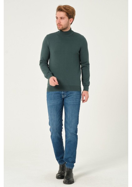 Erkek %100 Pamuk Düz Triko Kazak Yarım Balıkçı Yaka Standart Fit Normal Kesim Nefti modelleri