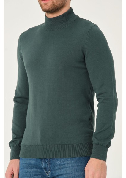 Erkek %100 Pamuk Düz Triko Kazak Yarım Balıkçı Yaka Standart Fit Normal Kesim Nefti indirimleri